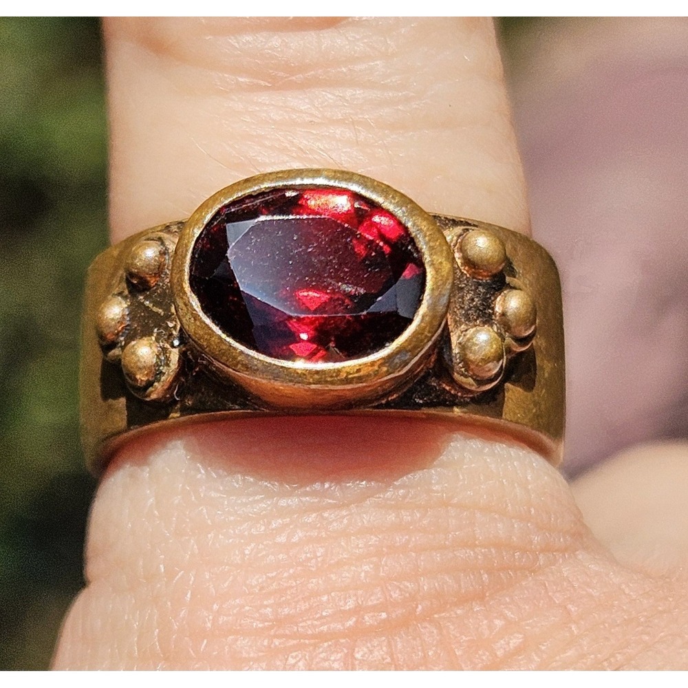 Garnet Etruscan Viking Custom ring made by PSCL Copper bezel set wide Size 5.5